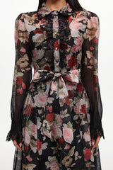 Glenda Black Long Sleeve Printed Woven Maxi Dress