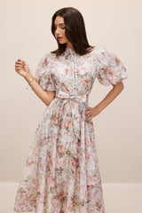 philipppa multicolor Floral Print Puff Sleeve Midi Dress