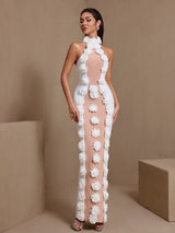 jennifer white Halter Neck 3D Flowers Bandage Maxi Dress