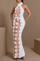 jennifer white Halter Neck 3D Flowers Bandage Maxi Dress