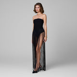 helen Bodysuit Fringe Strapless mini Dress in Black