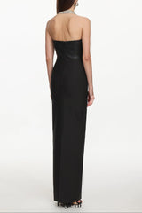 Fero One Shoulder Metal Fringe Bandage Maxi Dress