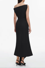 Juny Oblique Shoulder Sleeveless Folds Midi Dress