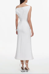 Paulina Oblique Shoulder Sleeveless Folds Midi Dress