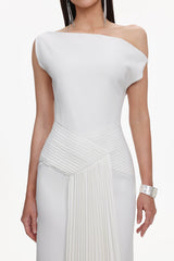 Paulina Oblique Shoulder Sleeveless Folds Midi Dress