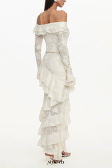 Tahoe One Shoulder Long Sleeve Asymmetric Ruffle Knit Maxi Dress
