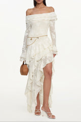 Tahoe One Shoulder Long Sleeve Asymmetric Ruffle Knit Maxi Dress