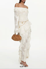 Tahoe One Shoulder Long Sleeve Asymmetric Ruffle Knit Maxi Dress