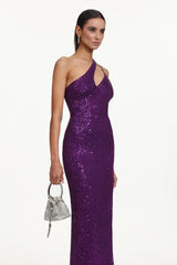 Julieta Sleeveless Asymmetric Sequin Maxi Dress
