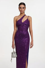 Julieta Sleeveless Asymmetric Sequin Maxi Dress
