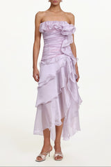 Jellay Strapless Asymmetric Ruffle High Slit Maxi Dress