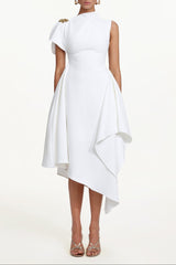 Weren white High Neck Asymmetric Maxi Dress