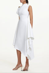 Weren white High Neck Asymmetric Maxi Dress