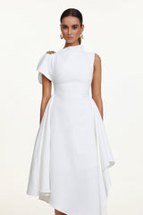 Weren white High Neck Asymmetric Maxi Dress