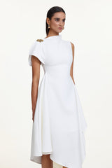 Weren white High Neck Asymmetric Maxi Dress