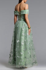 Mensa green Off Shoulder Butterfly Maxi Dress
