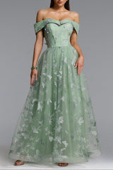 Mensa green Off Shoulder Butterfly Maxi Dress