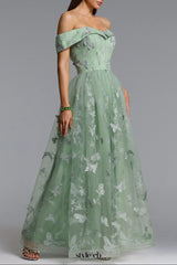 Mensa green Off Shoulder Butterfly Maxi Dress