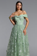 Mensa green Off Shoulder Butterfly Maxi Dress