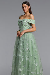 Mensa green Off Shoulder Butterfly Maxi Dress