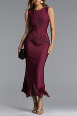 Wenesa Sleeveless Fringe Bandage Maxi Dress