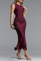 Wenesa Sleeveless Fringe Bandage Maxi Dress