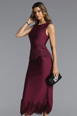 Wenesa Sleeveless Fringe Bandage Maxi Dress