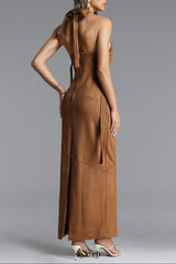 Laurie Chic Contour Halter Maxi Dress