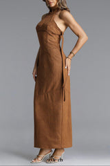 Laurie Chic Contour Halter Maxi Dress