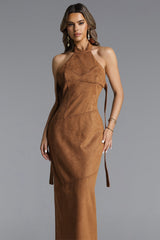 Laurie Chic Contour Halter Maxi Dress