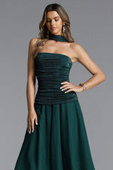 Eliana Strapless Scarf Ruched Knit Maxi Dress