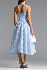 Delaney blue Halter Floral Jacquard Midi Dress
