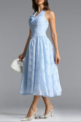 Delaney blue Halter Floral Jacquard Midi Dress