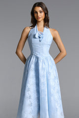 Delaney blue Halter Floral Jacquard Midi Dress