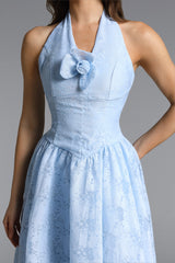 Delaney blue Halter Floral Jacquard Midi Dress