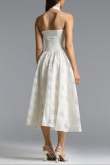 Delaney White Halter Floral Jacquard Midi Dress