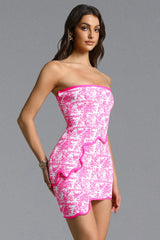 Trinaco Scalloped Print Pink Bandage Top and Skirt Set