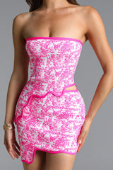 Trinaco Scalloped Print Pink Bandage Top and Skirt Set