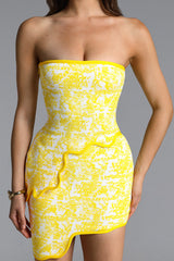 Trinaco Scalloped Print yellow Bandage Top and Skirt Set