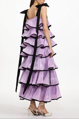Uareni Bow Strap Pleated Organza Maxi Dress