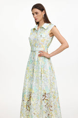 Viya geen Sleeveless Floral Print Lace Midi Dress