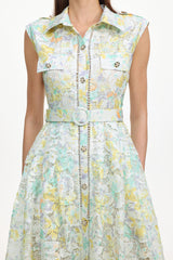 Viya geen Sleeveless Floral Print Lace Midi Dress