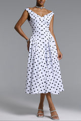 Raidah  Polka Dot Sleeveless Pleated Midi Dress