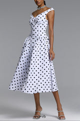 Raidah  Polka Dot Sleeveless Pleated Midi Dress