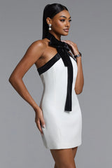 Veren Halter Bow Detailed Contrast Mini Dress