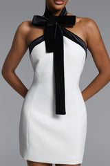 Veren Halter Bow Detailed Contrast Mini Dress
