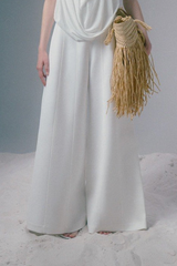 Meeri White Halter Drape Top & Wide-Leg Pants Set
