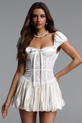 Huresa Short Sleeve Bow Woven Mini Dress
