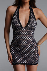 Salla V Neck Sleeveless Floral Polka Dot Mesh Mini Dress