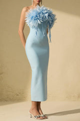 penny Blue Petal Applique Strapless Midi Dress
